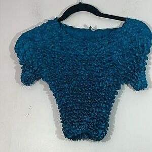 Satin Popcorn Top One Size Fits Most, dark turquoise color, vintage